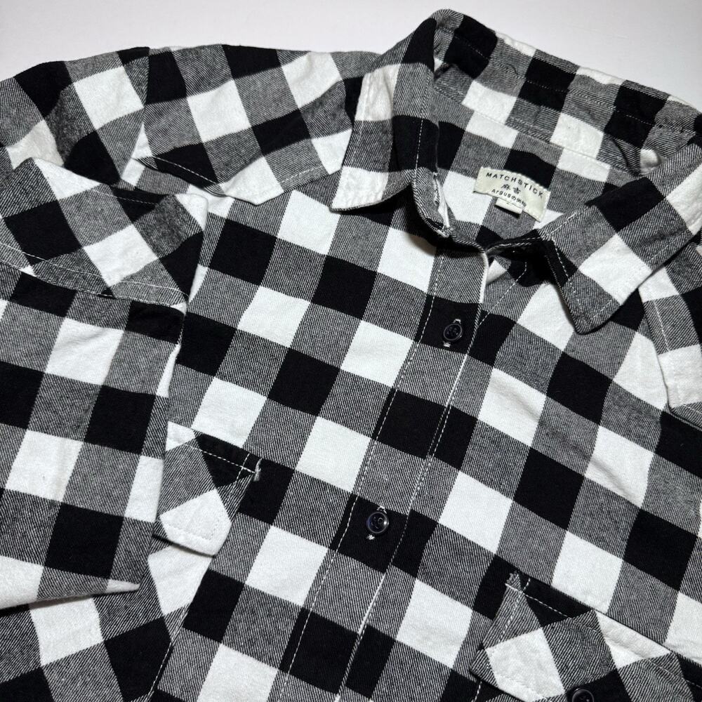 Matchstick Womens Long Sleeve Black White Plaid Button Up Shirt Large Cotton